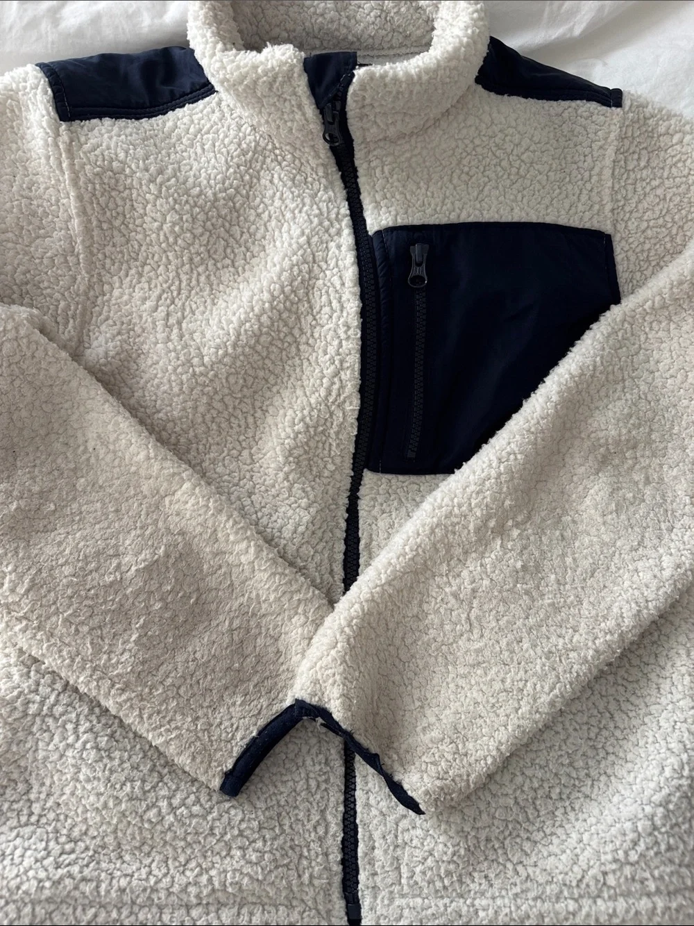 GAP Cream Sherpa Jacket with Navy Contrast Pocket